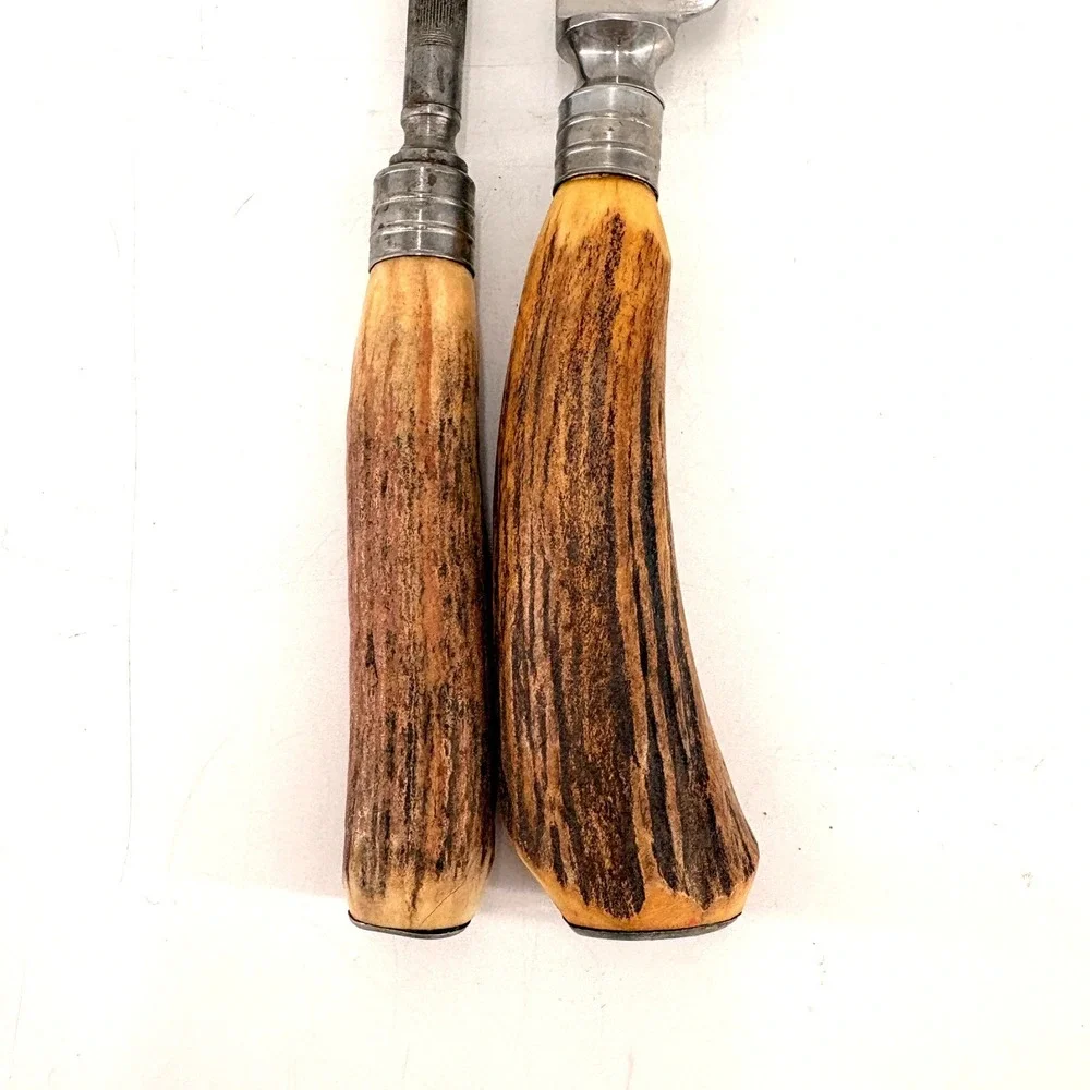 Vintage Sheffield England Stag Handle Carving Knife‎ & Honing Steel Set